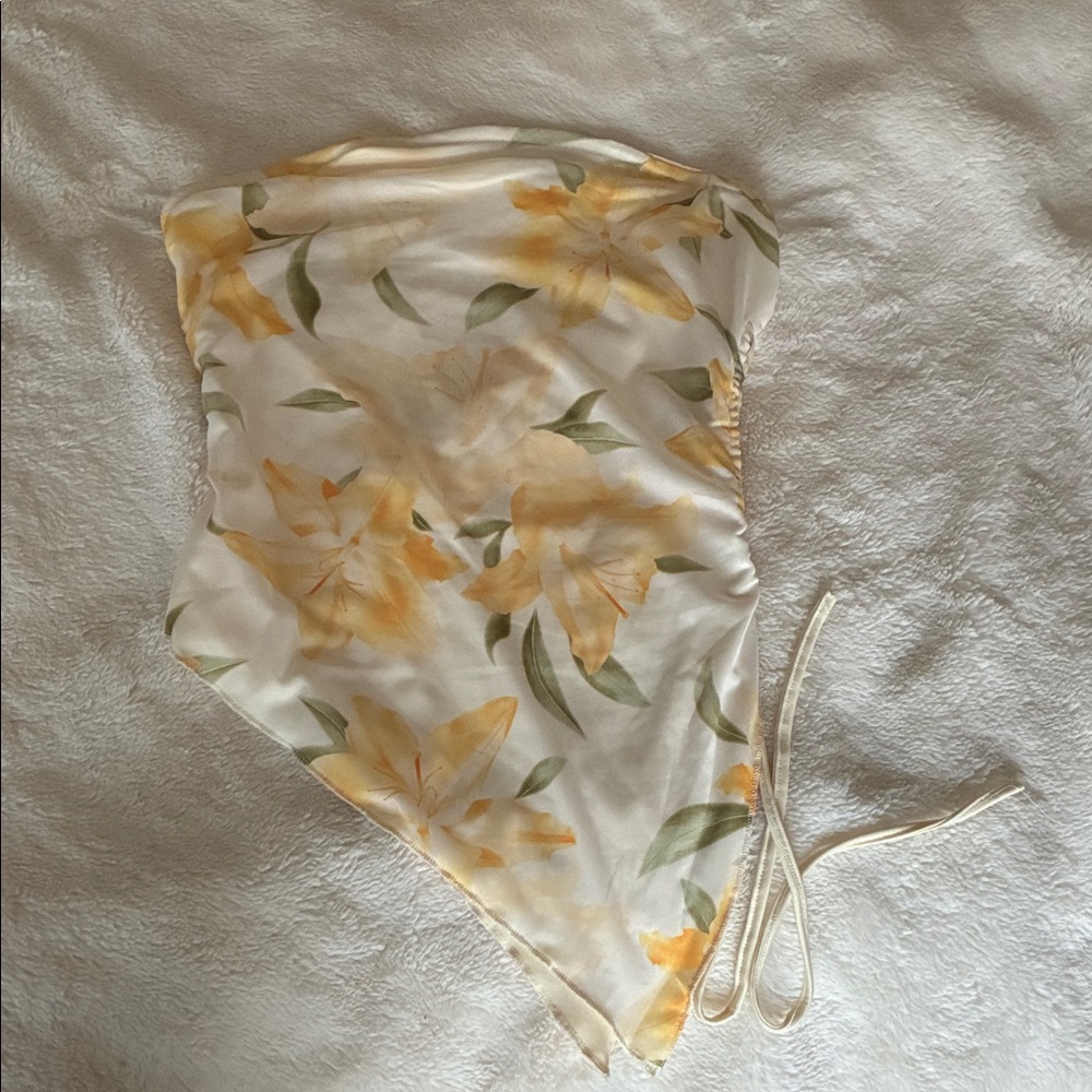 SHEIN Yellow and Green Floral Mesh Top